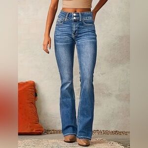 Women's Stretchy Bootcut Jeans with Double Button Closure Casual Denim Flare M